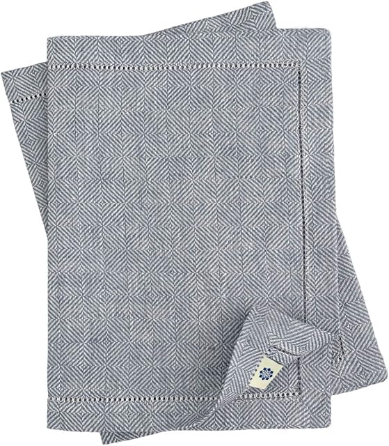 Linen & Cotton Set of 2 Table Mats Placemats Scandi - 100% Linen, Grey (30 x 44 cm (12'' x 17.6'')) Festive Elegant Rectangular Plate Dinner Table Linen Cloth Fabric Material Home Kitchen Christmas