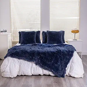 YUSOKI Twin Size Faux Fur Throw Blanket(Navy Blue,60" x 80"),Whithout Pillows,Winter Lightweight Plush Fuzzy Soft Cozy Microfiber Comfy Bed Blanket for Women Kids Girls Couch Sofa Washable