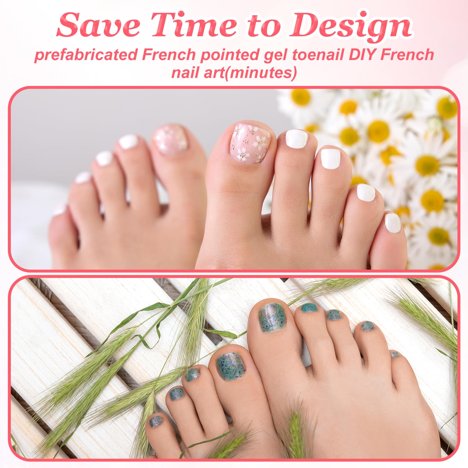 Lnngub 150 Pcs French Tip Toe Nail Press Ons,Press On Toenails for Women Pink Square Toenail Pressons Full Cover French Tip Toes Fake Toe Nails,15 Sizes - Image 4