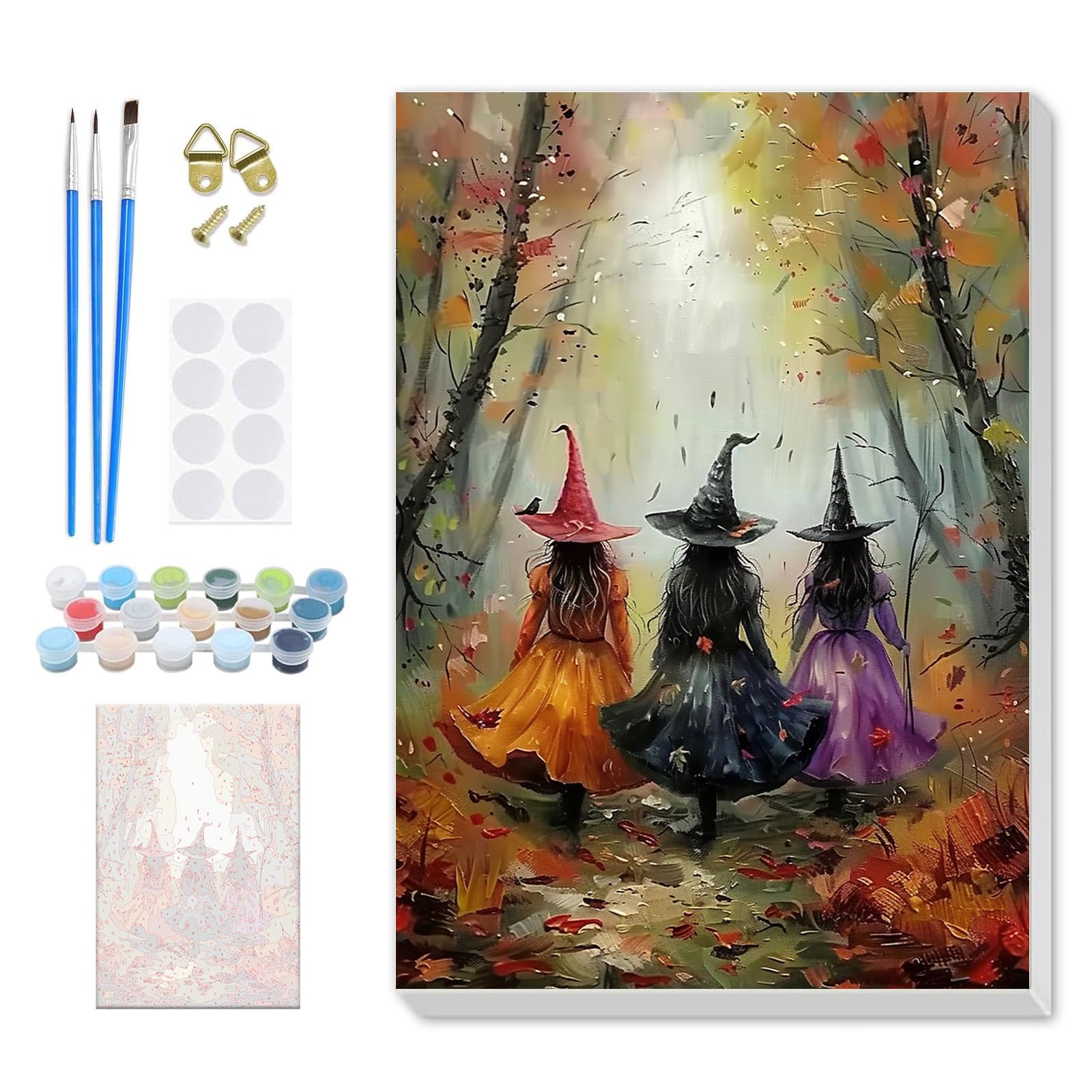 DOMROM Witch Paint by Numbers Kit for Adults Beginner, Fall Adult Paint by Number Kits on Canvas, DIY Acrylic Oil Easy Painting by Numbers for Home Wall Decor 8X12 inch (Fall Forest Witch)