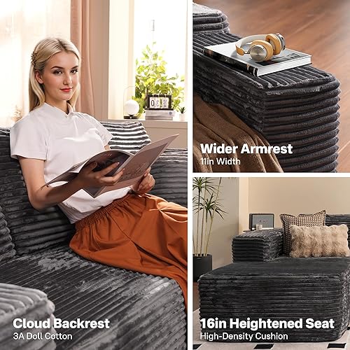 Miniatura 6 de Sofás seccionales Cloud de 104 pulgadas para sala de estar, sofá sin hueso en forma de L en una caja, sofá cama con cómodo diván, no requiere