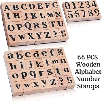 66 Pcs Wooden Alphabet Number Stamps Small Letters Wooden Rubber Number Letter with Symbols for Rubber Stamps, DIY Projects, Arts and Crafts, Scrapbooking,Games