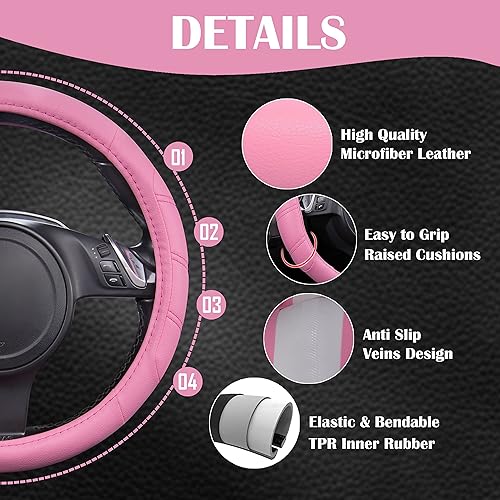 Miniatura 140 de CAR PASS Line Rider - Funda de cuero de microfibra deportiva para volante, ajuste universal para el 95% de camiones, SUV, automóviles, diseño cómodo
