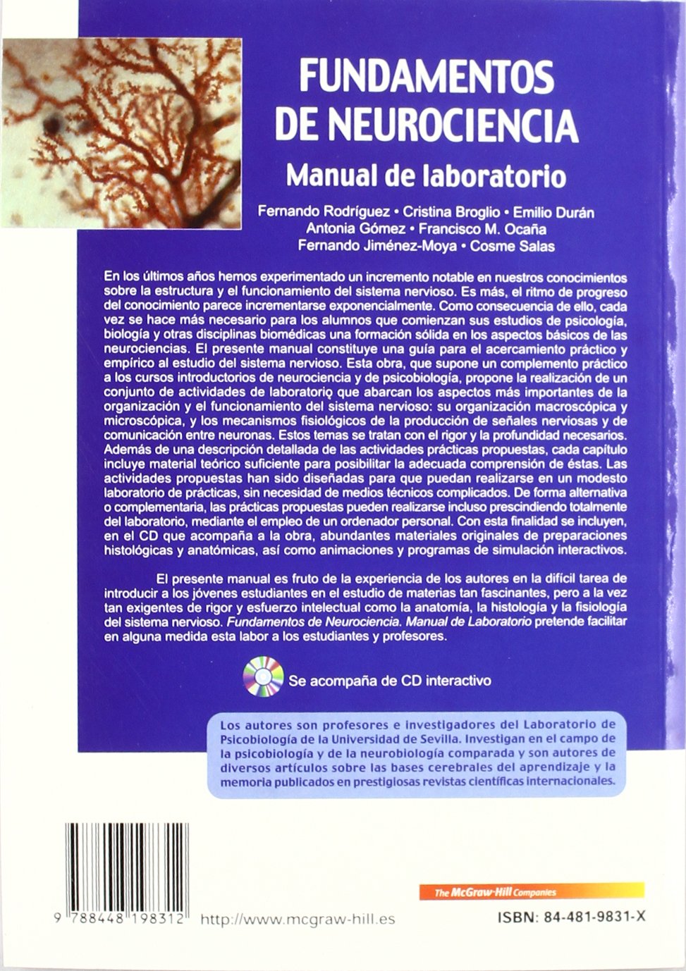 Fundamentos de Neurociencia.Manual de Laboratorio. Incluye CD interactiv o - 9788448198312