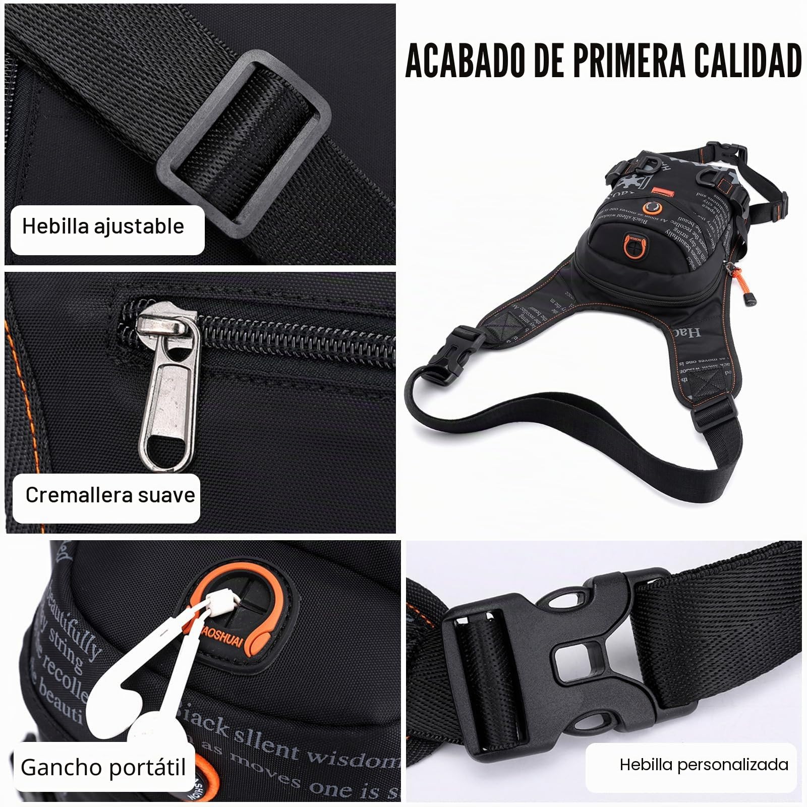 FANDARE Bolsa de Pierna Riñonera Mujer Hombre Bolso Hombro Bolsa de Pecho Bolsa Cruzada Bolso de Cintura Bandolera Bolsos Excursionismo Bolsos Bandolera Escolar Viaje Crossbody BagNegro