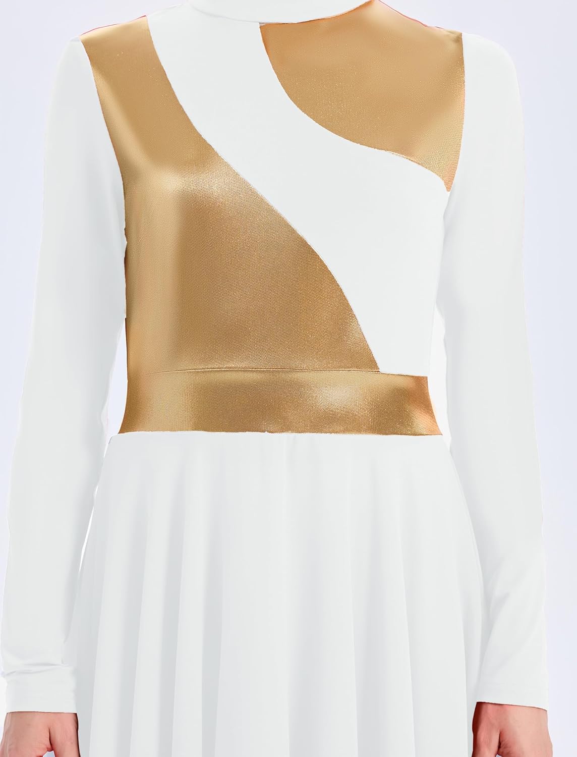 AFAVOM Metallic Praise Dance Dresses for Women Gold Color Block Asymmetric Overlay Tunic Liturgical Dancewear Worship Costume