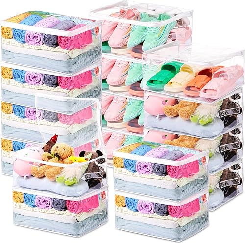 Windyun 16 bolsas de almacenamiento de vinilo transparente con cremallera con asa, bolsas de almacenamiento de mantas de plástico para suéter, ropa,