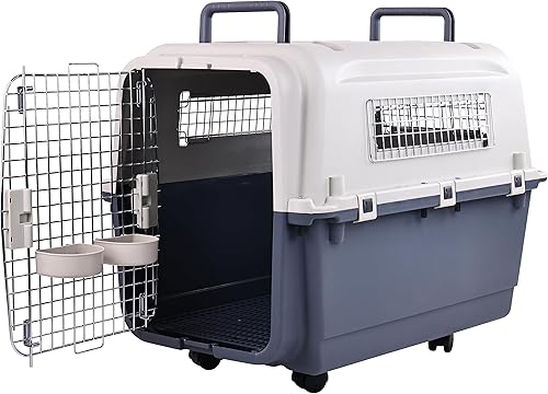 Miniatura 9 de Elevon Perreras de plástico, jaula de plástico para perros, transportadora de mascotas aprobada por aerolíneas para perros y gatos de viaje más