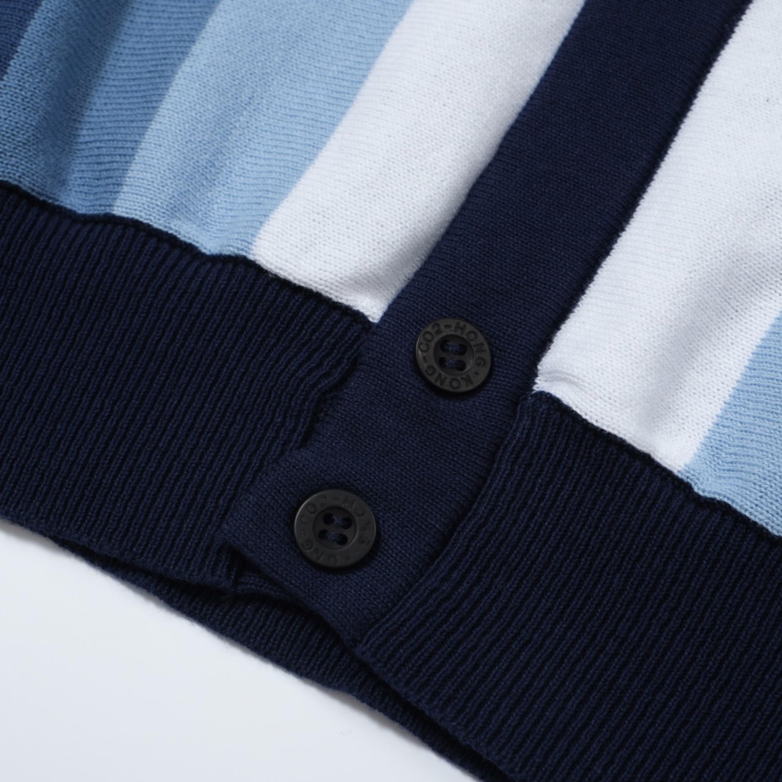 OXKNIT - Polo de punto retro a rayas para hombre, estilo vintage de los años 60, con botones clásicos