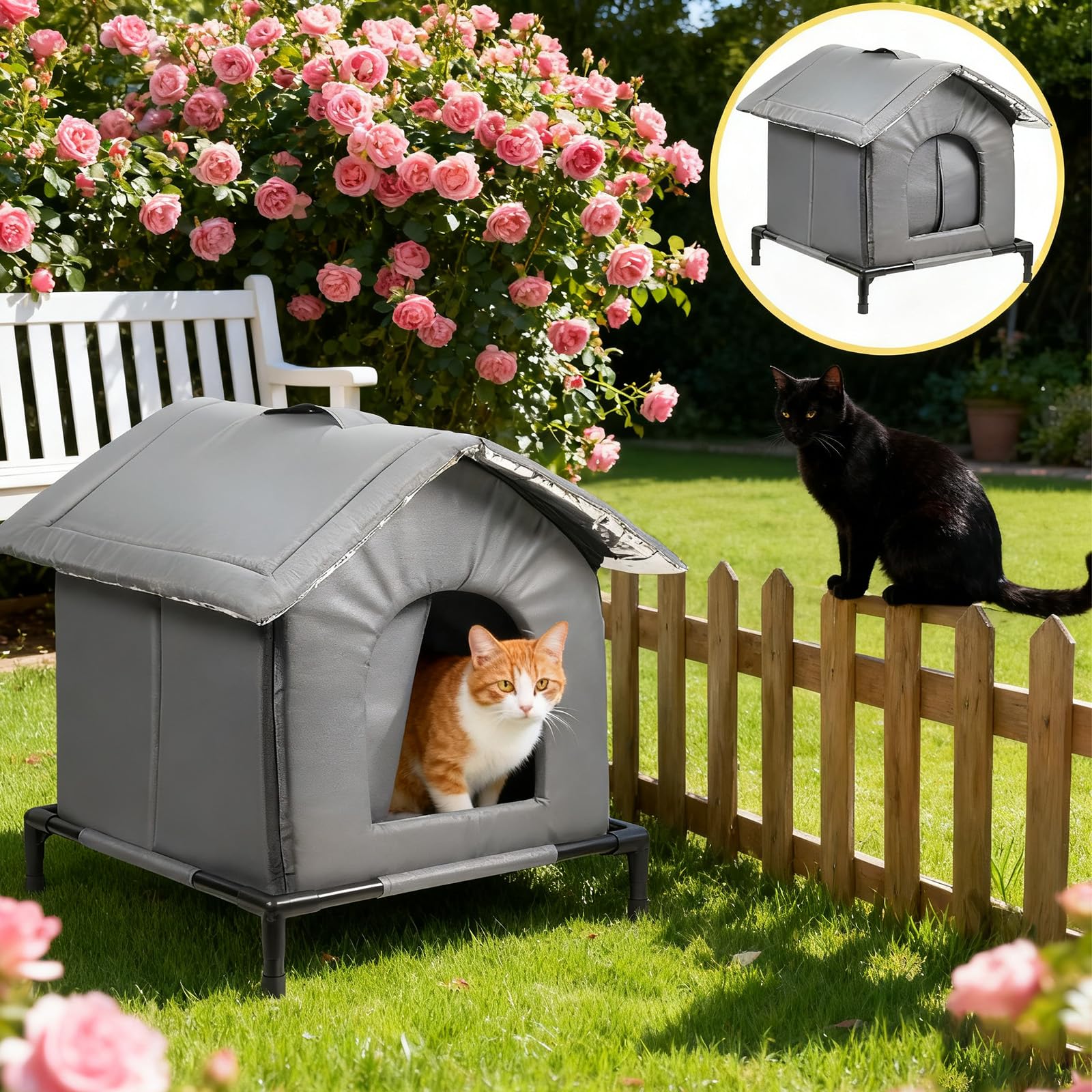 Maison Chat Exterieur Impermeable, Abri pour Chat Exterieur, Niche Surélevée Et Chaude, Abri Résistant Aux Intempéries pour Domestiques Errants, Grange (L)