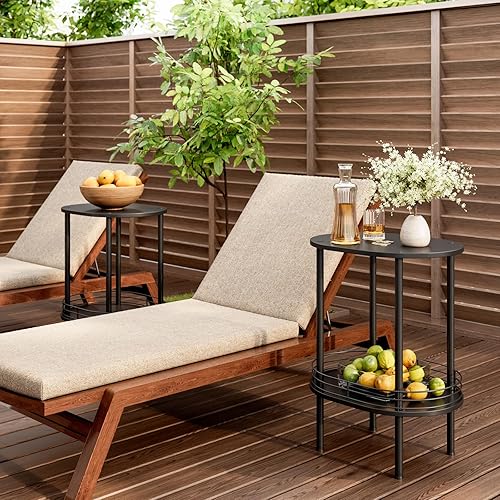 Miniatura 6 de Mesa auxiliar negra, mesas auxiliares para sala de estar, mesita de noche de 2 niveles, mesa auxiliar pequeña para espacios pequeños, sala de estar,