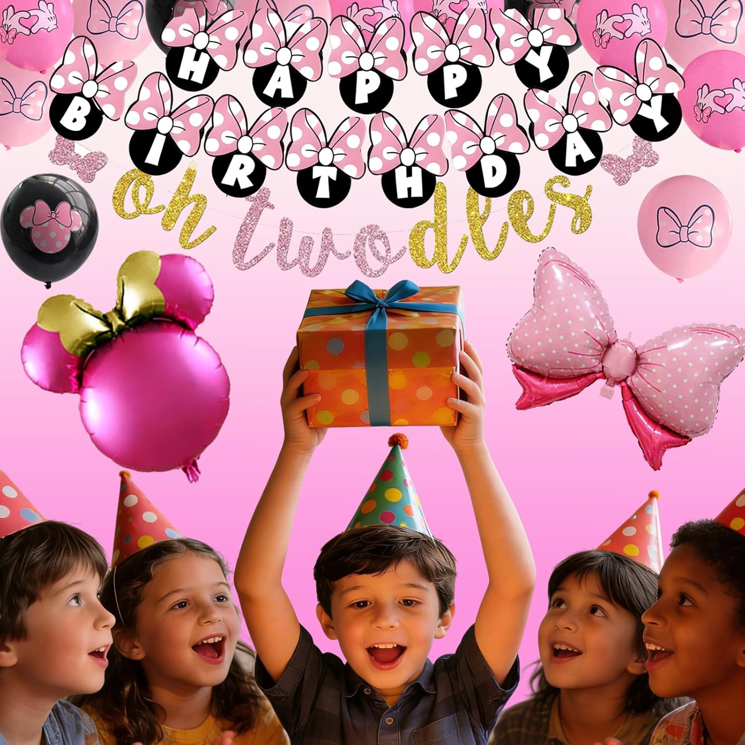 かわいいネズミの誕生日デコレーション、Oh Twodlesパーティー用品ガール6歳、女の子向けパーティーデコレーション、ハッピーバー