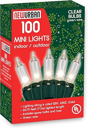 100 Warm White Christmas Lights - 24.8ft Green Wire Mini Lights Indoor Outdoor