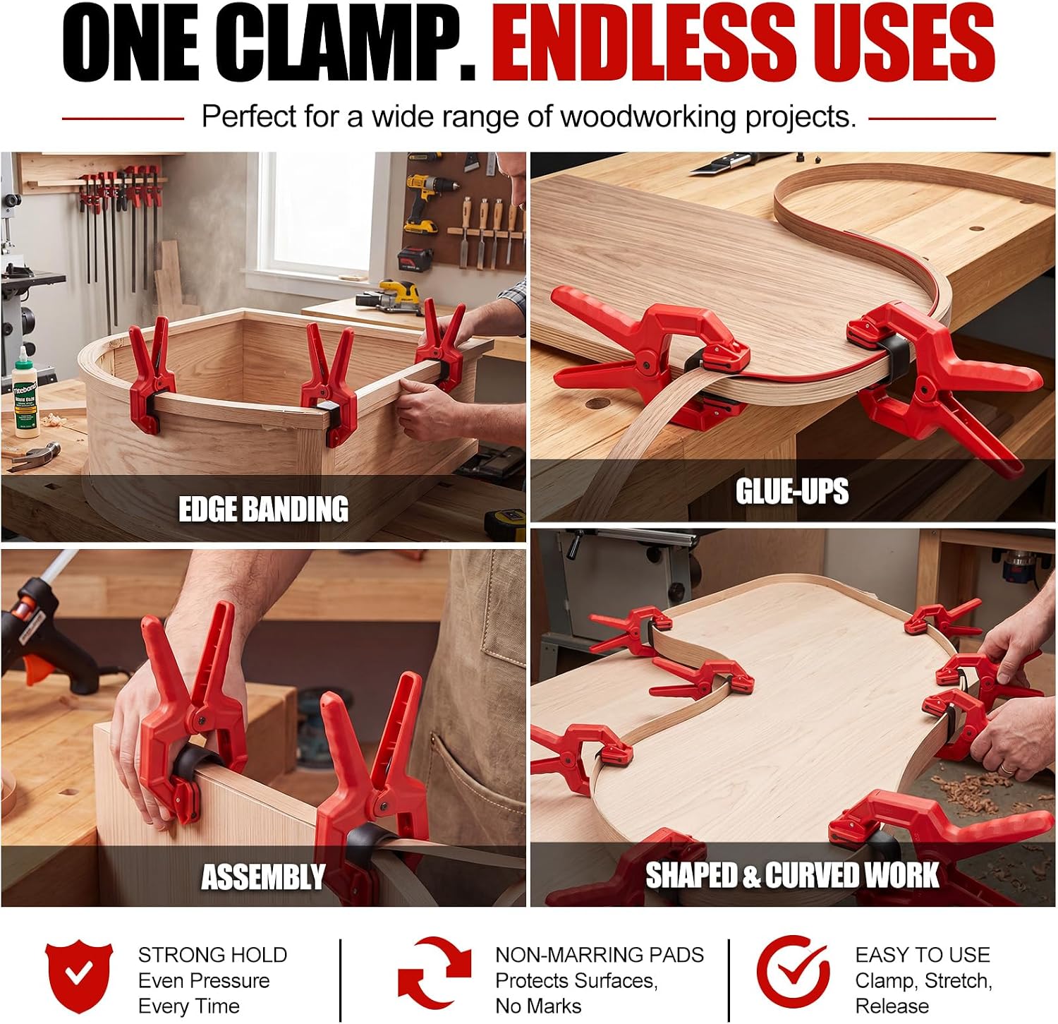 8 Pack Edge Band Spring Clamps - Adjustable Woodworking Clamps for Edge Banding, Carpentry & Home Improvement