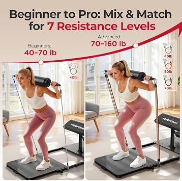 FEIERDUN HT1 Adjustable Hip Thrust Machine for Home Gym, Progressive Glute Training System with Barbell-Style Squat, Padded Support Bar, 7-Level Resistance Bands, Heavy-Duty Steel Frame