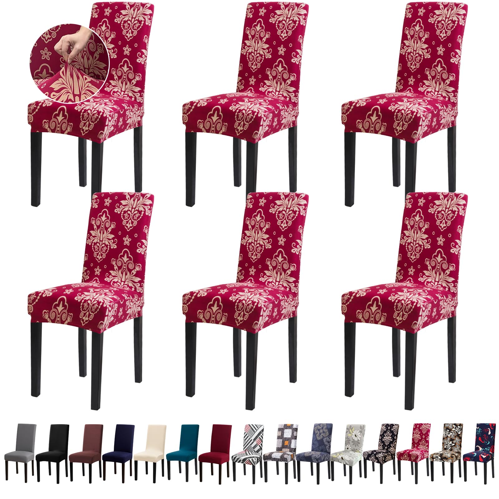 Fafua Chair Covers, Stretch Kitchen Dining Room Chair Covers Set of 6, Removable Washable Dining Chair Slipcovers for Home, Hotel, Banquet