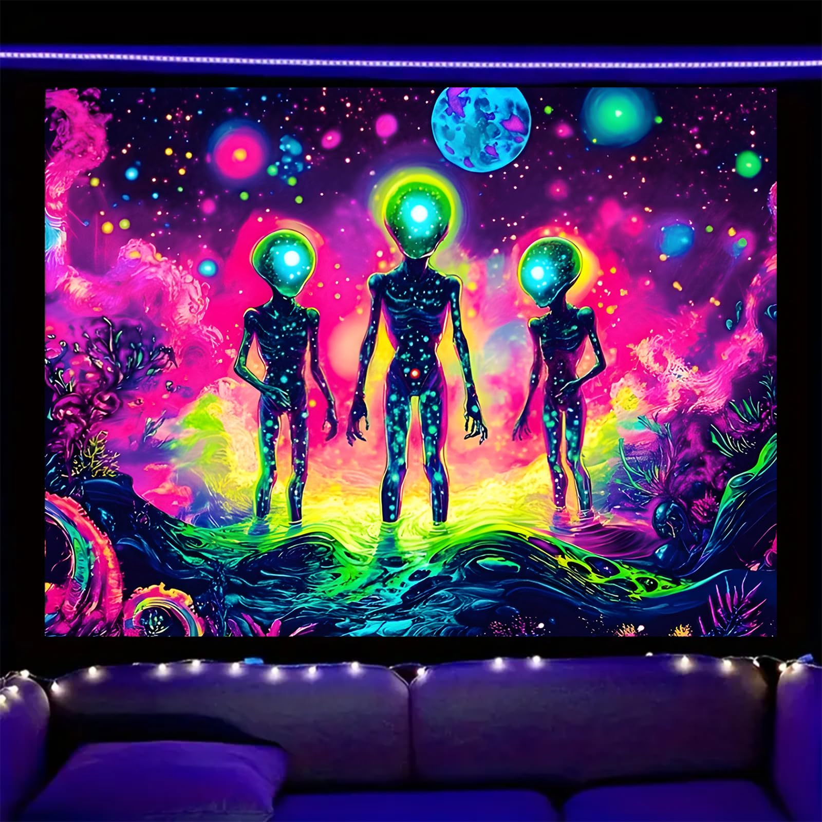 Nuxovilar Alien UFO UV Reactive Tapestry, 59.05"x51.18"Polyester