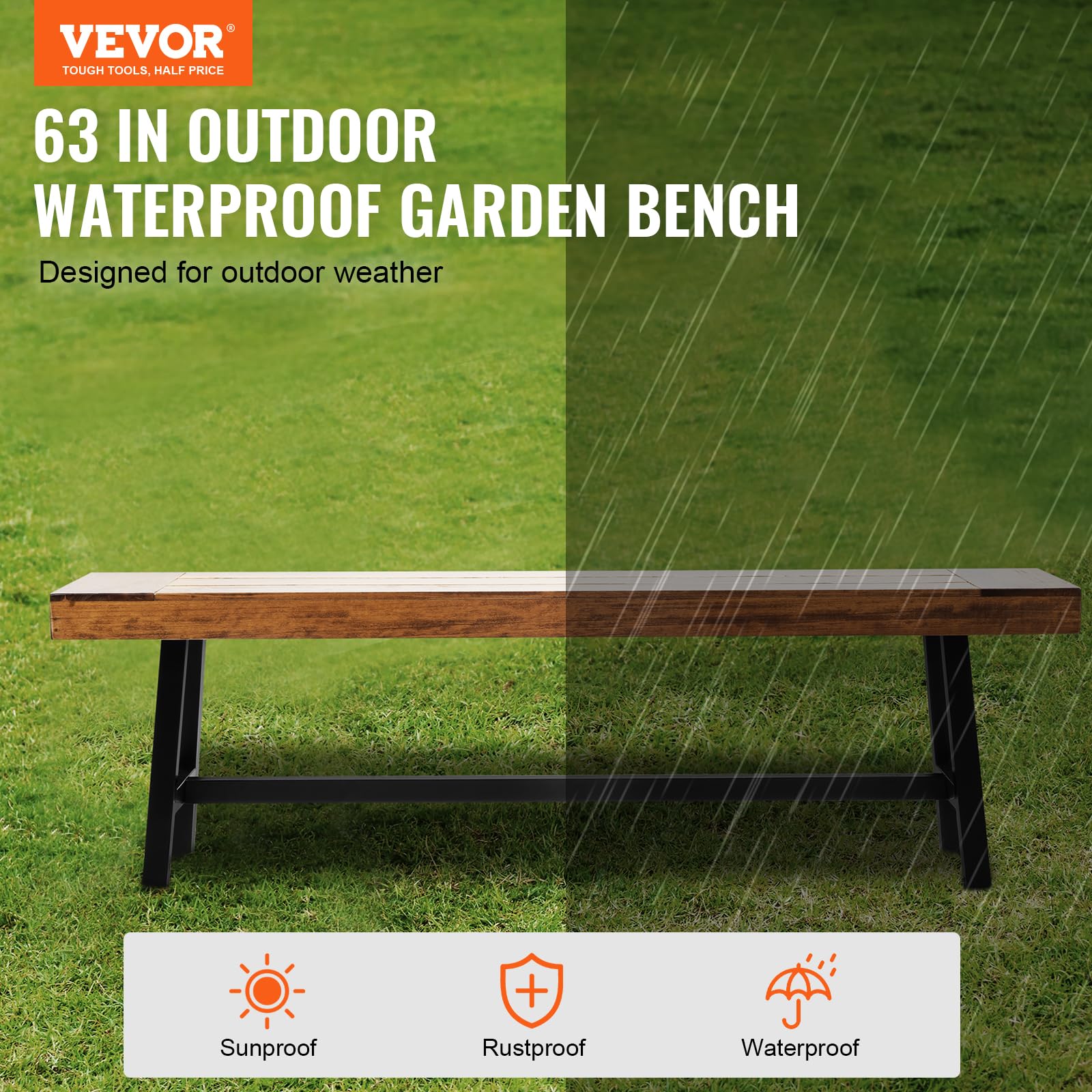 VEVOR Gartenbank Gartenmöbel Bänke 113 cm 272 kg Tragkraft, wetterfeste Verandabank mit verstellbaren Fußpolstern & dickem Bein, Terrassenbank aus Kunststoff für Garten Park Hof (1600 x 365 x 482 mm)