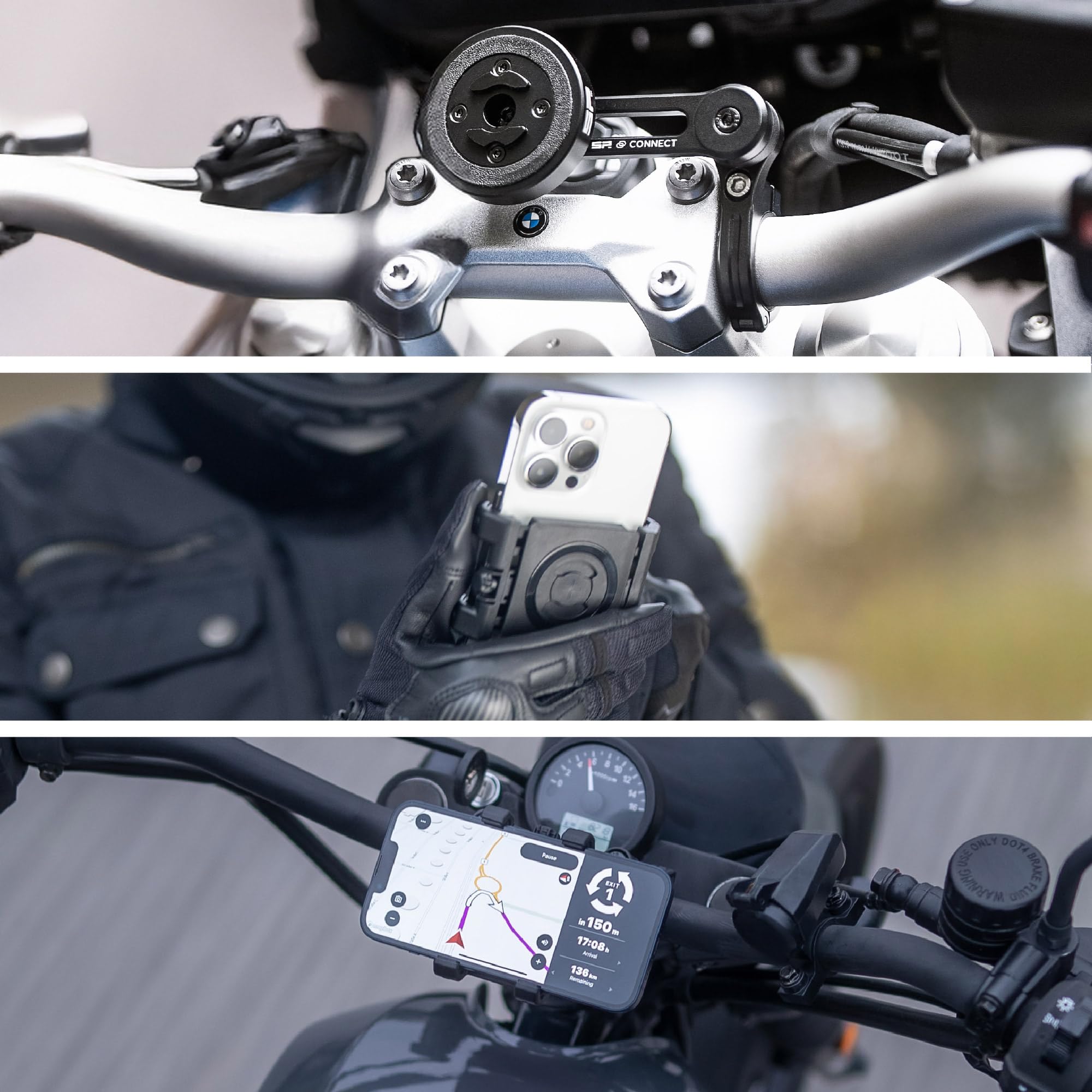 SP CONNECT Moto Bundle AVM Universal Phone Clamp | SPC+ | Handyhalter für Motorrad Bike Moped Roller | Gadget Halterung für Navi