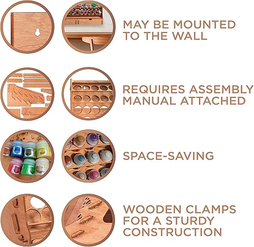 Miniatura 2 de Plydolex Organizador de pintura con 65 agujeros de 2 tamaños para juego de pintura en miniatura, estante de almacenamiento de pintura de madera para