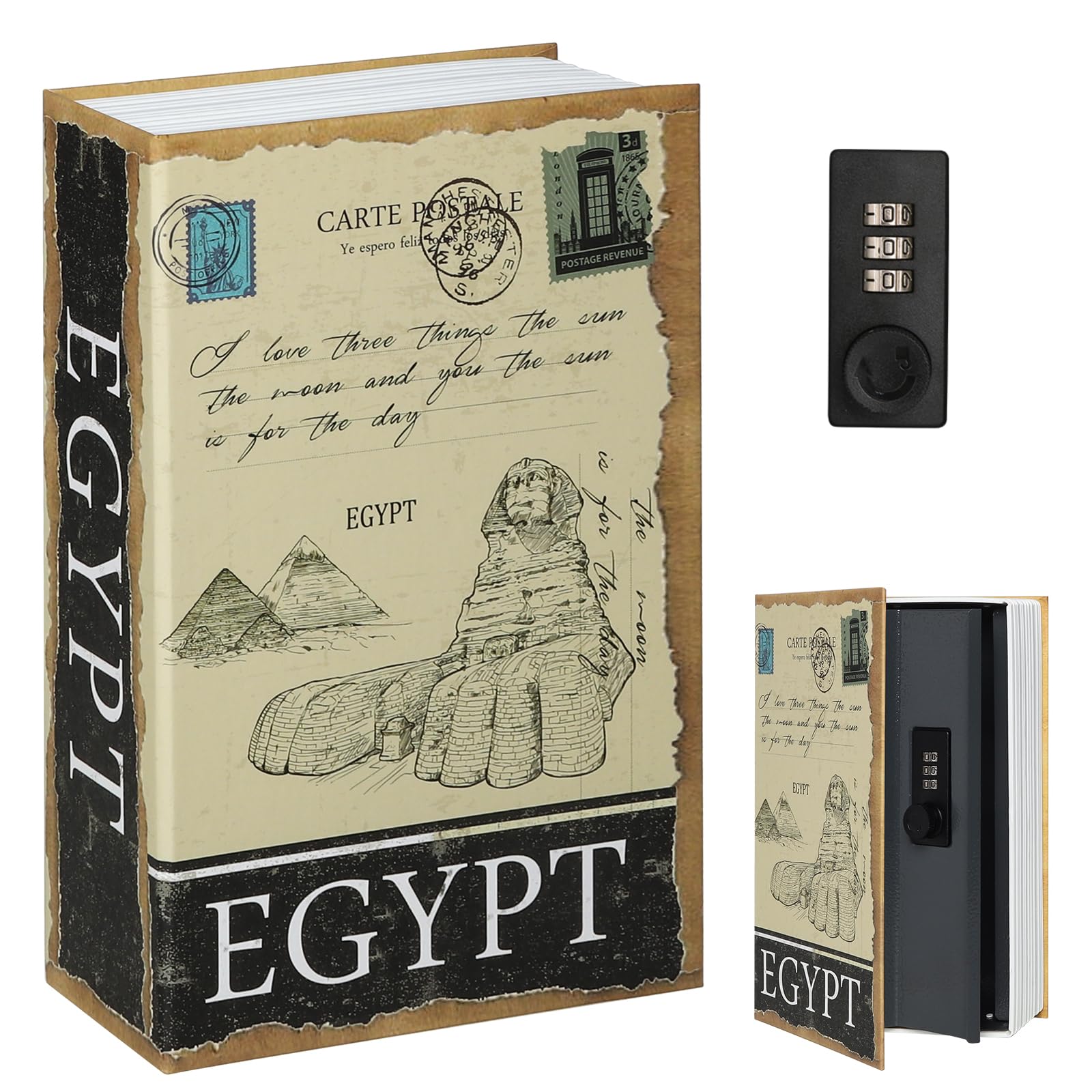Decaller Book Safe with Combination Lock, Diversion Hidden Secret Metal Lock Box for Home Security, Money & Jewelry, 9.5" x 6.2" x 2.2", Egypt