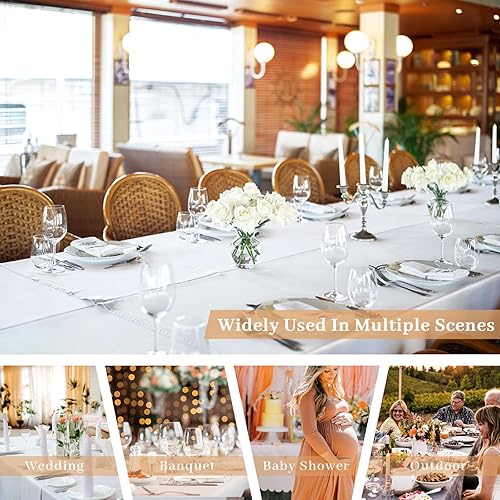 Miniatura 6 de Fixwal Mantel rectangular blanco de 60 x 84 pulgadas para mesa de 4 pies, paquete de 2 manteles de tela de poliéster lavables para cocina, comedor,
