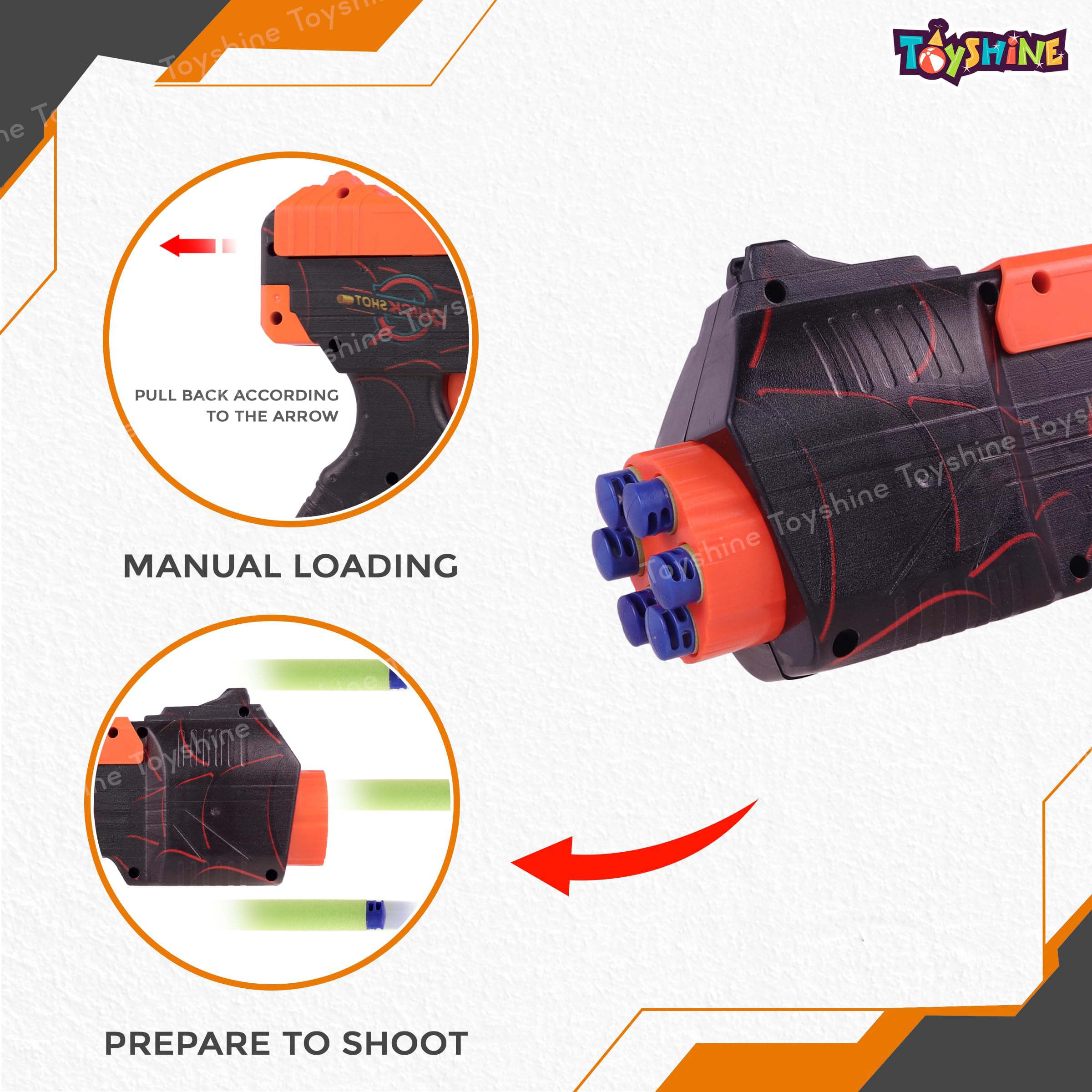 Toyshine Quick Shot Long Range Upto 70FT Easy to Shoot SPI Design Foam Bullet Blaster Gun Toy with 6 Pc Soft Bullets Shooting Fun Outdoor Toy for Little Kids 6+ 2