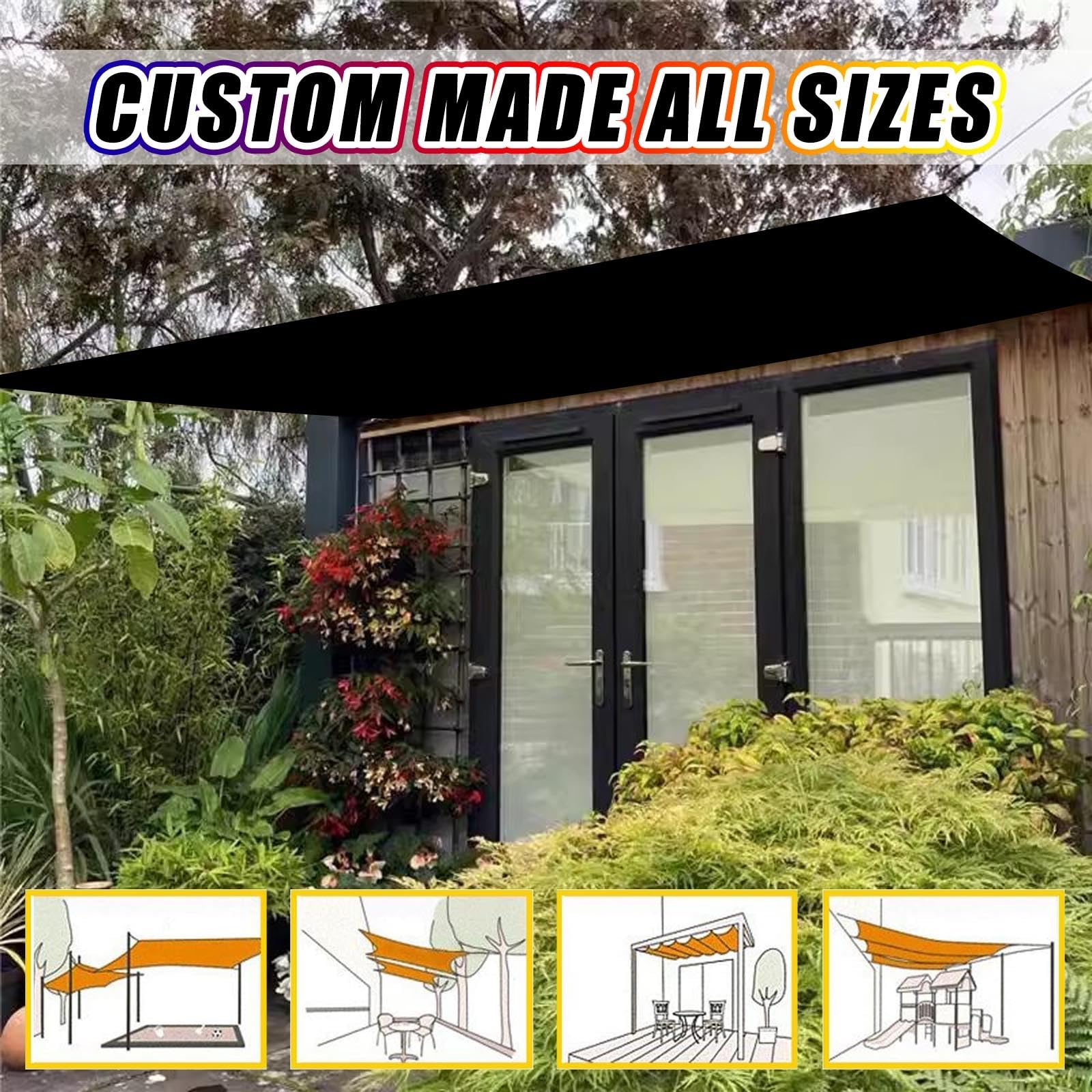 Wodoodporny żagiel przeciwsłoneczny 1.2 x 3.4 m Parasol ogrodowy, Zadaszenie markizy ogrodowej z filtrem przeciwsłonecznym Wodoodporny poliester PES do szklarni, patio, basenu, roślin, Czarny