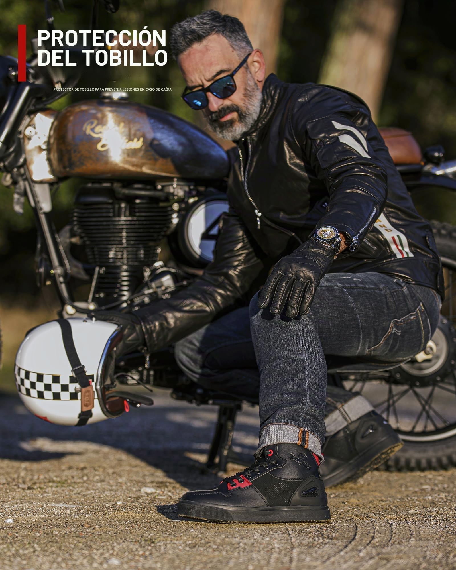 Grapelet Botas Moto Hombre,Zapatos de Moto Transpirables para el Tobillo Almohadilla de Cambio Cremallera Lateral Suela Antideslizante Informal Negro