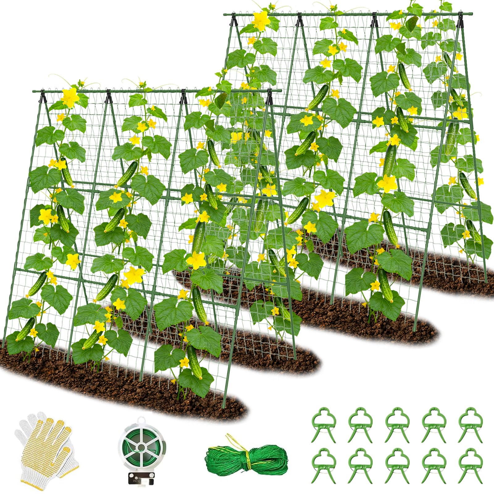 Photo 1 of 2 Pack Cucumber Trellis 32" L x 48" H, A-Frame Garden Trellis for Climbing Plants Outdoor, Vegetable Trellis for Raised Bed, Support for Squash Pea Zucchini Grape Flowers Tomato