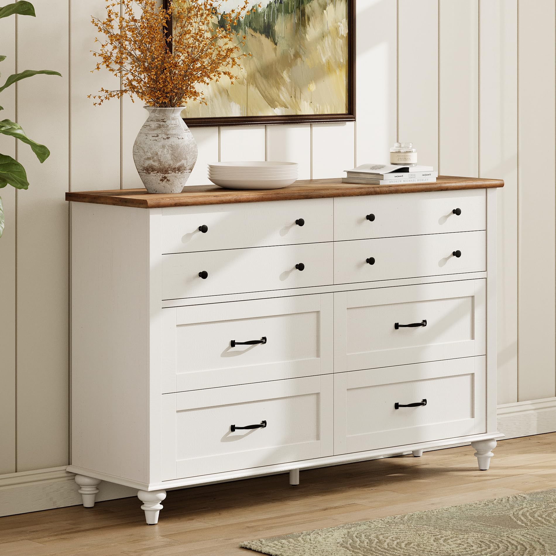 WAMPAT 8 Drawer Dresser for Bedroom, Mid Century Chest of Drawers