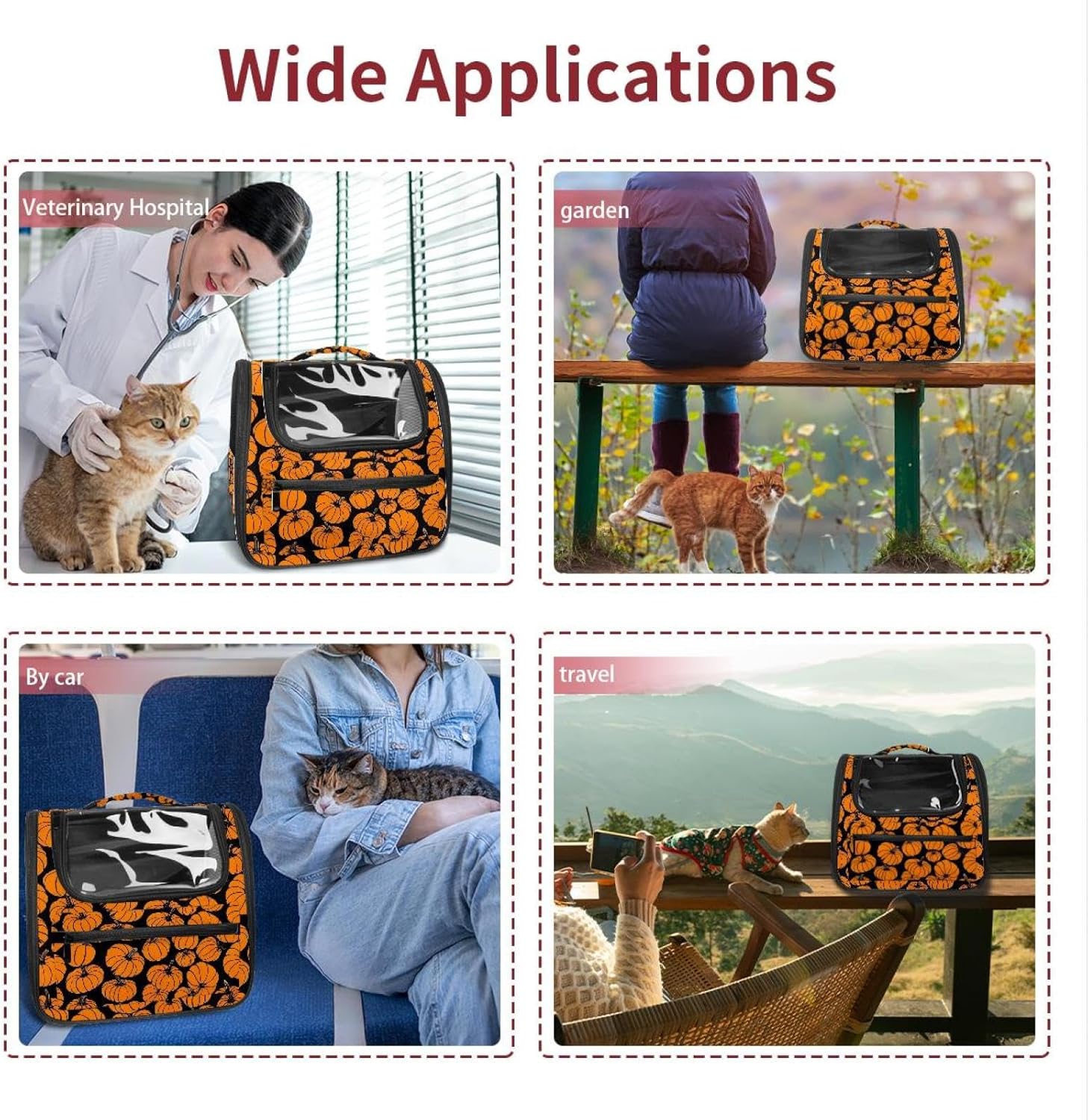 Portable Travel pet Backpack Carrier Hamster Bag Small Dog cat Carrier Breathable Hang Bag, Helloween Pumkins 3_18