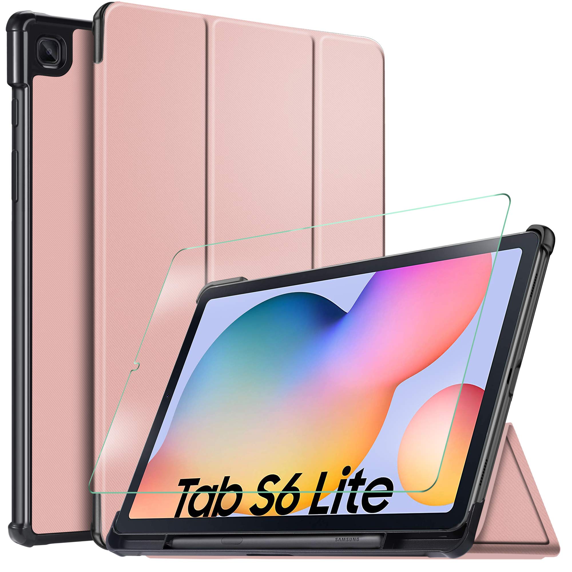 Eltd Case With Screen Protector For Samsung Galaxy Tab S6 Lite, Flip Premium Slim Light Shell Protective Cover Case With Screen Protector For Samsung Galaxy Tab S6 Lite 10.4 Inch (Rose Gold)