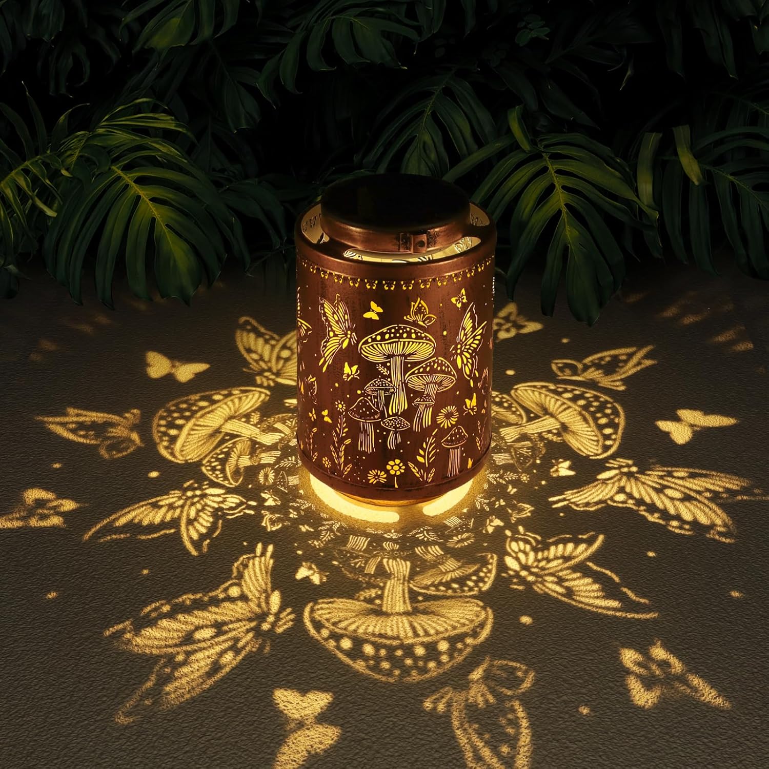 Solar Lanterns Outdoor Waterproof Mushroom Butterfly Garden Decor Gifts for Women Mon Grandma Metal Hanging Solar Lights Decoration for Outside LED Lanterns for Yard Patio Lawn