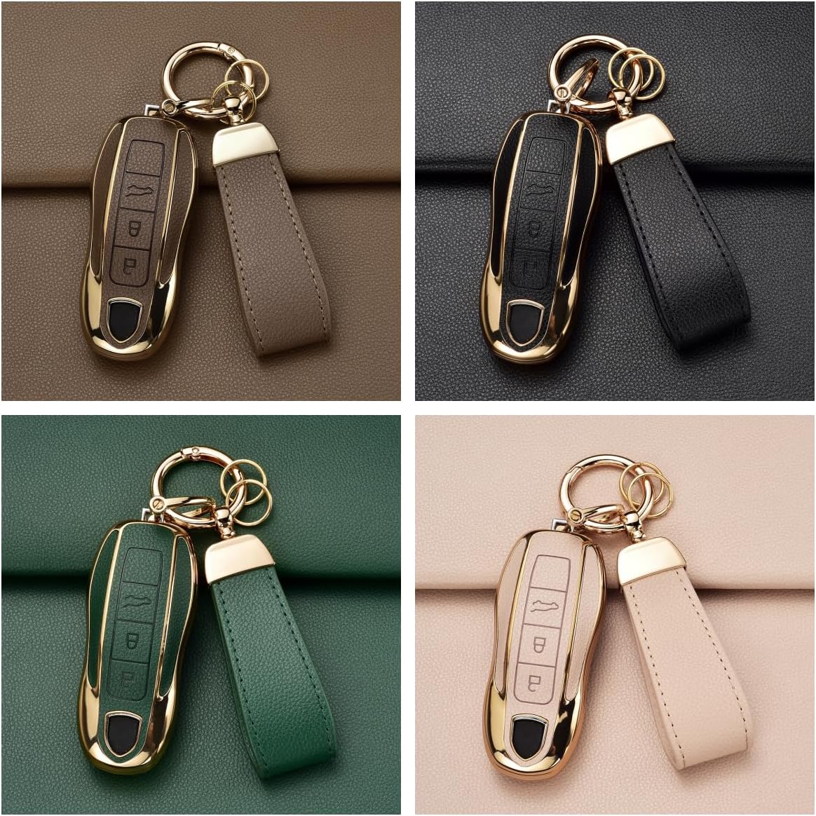 Key Fob Cover for Porsche, Leather& TPU Key Cover Case Shell for Macan Cayenne Panamera Carrera 991 Boxster Cayman - Image 8