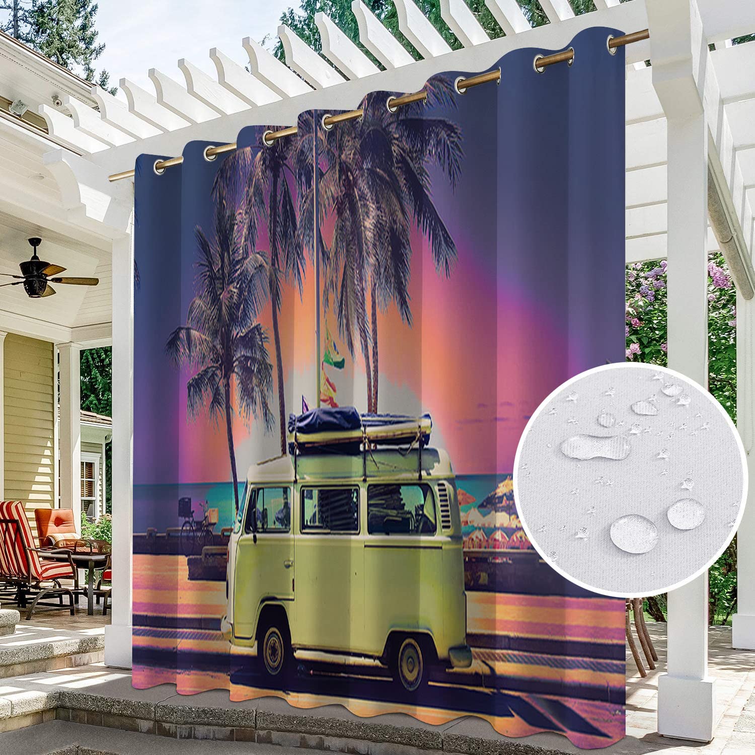 Rideaux de terrasse imperméables pour porche, pergola cabane, tonnelle, auvent à œillets - Un panneau (300 x 234 cm)