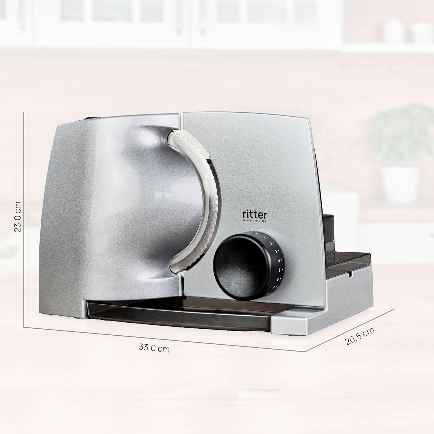 ritter compact 1 electric slicer with dimensions labeled