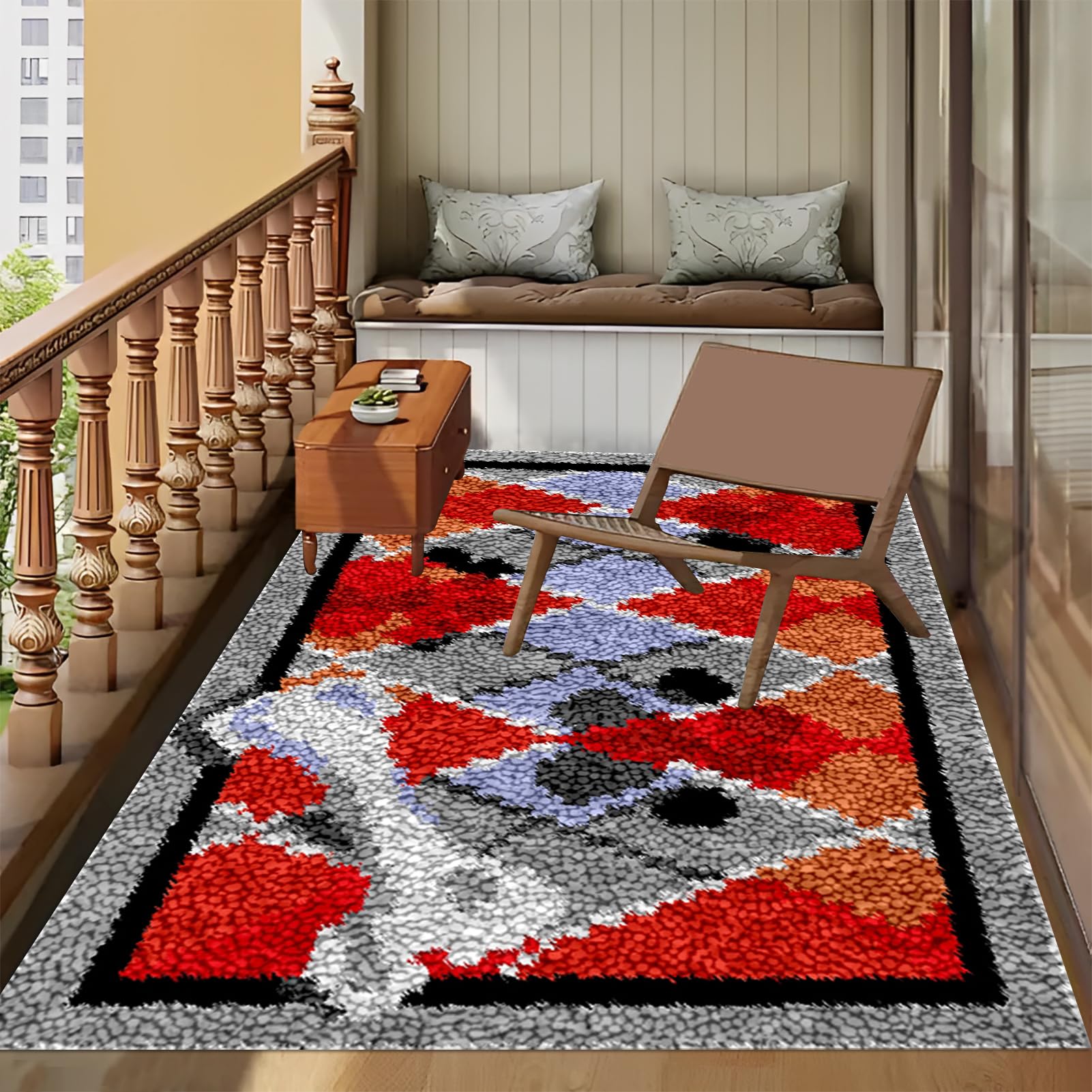 Kit Tapis Point Noué à Faire Antidérapant Création Tapis Et Canvas Taille Création Tapis à Crocher Pour Adultes Kit Tapis Crochet Loquet Grande Kit De Tapis à Nouer Soi-même 38x52 Cm