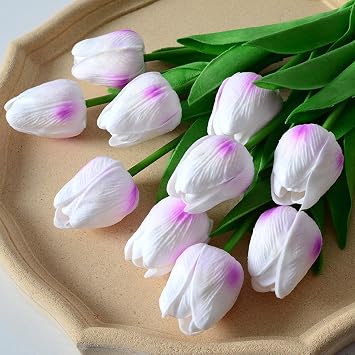 Artificial Tulip mini Artificial Flower Home Decoration Wedding Fake Flower Artificial Bouquet Purple on White