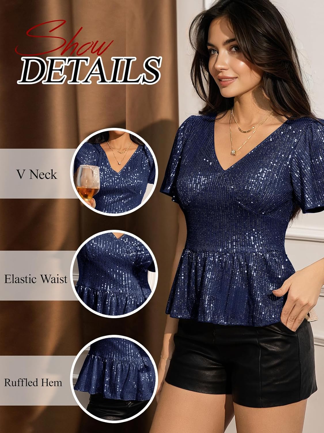 Women's Sparkly Sequin Tops Ruffle Sleeve Glitter Blouses Sparkle Shirt Dressy Party Concert Disco Outfits 2025 - Image 4