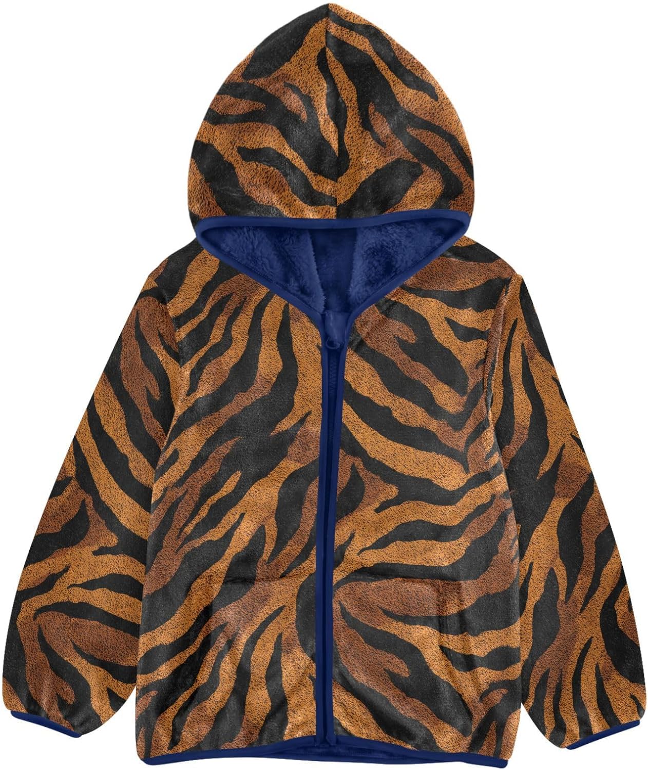 Brown Black Tager Skin Retro Pattern Toddler Jackets Children Plush Outerwear Navy Blue Baby Boy Zipper Hoodie