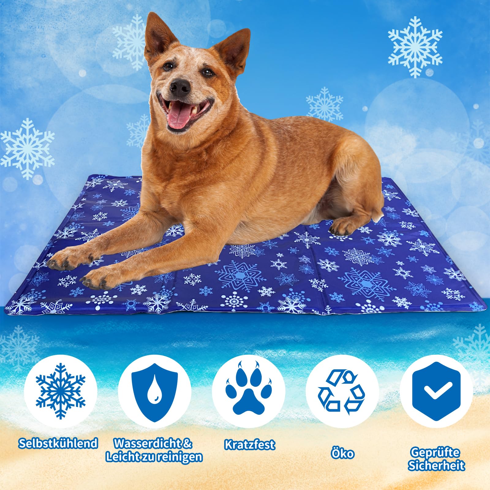 NAMOTEK Tapis Rafraîchissant pour Chiens et Chats – Tapis de Refroidissement en Gel Non Toxique – Durable, Imperméable et Facile à Nettoyer – Auto-Refroidissant pour Été 90 x 50 cm