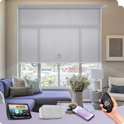 Miniatura 8 de Graywind Cortinas motorizadas de filtrado de luz compatibles con control remoto Alexa Google recargable, persianas inteligentes con cenefa para