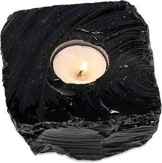 Obsidian Tea Light Candle Holders - Natural Crystal Candle Holders for Table Décor - Natural Rough Stone Candle Holder - Candle Holder Décor Centerpiece
