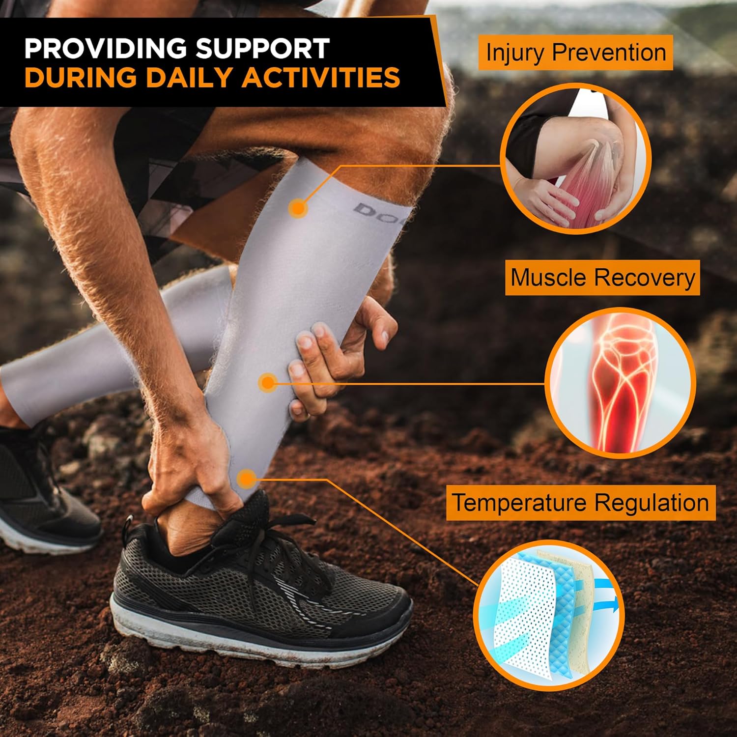 Doc Miller Calf Compression Sleeve for Men & Women – Footless Compression Socks, Knee High 30-40 mmHg, Shin Splint Relief, Leg Compression Sleeves for Running, Swelling, Nurses, Varicose Veins, 1 Pair