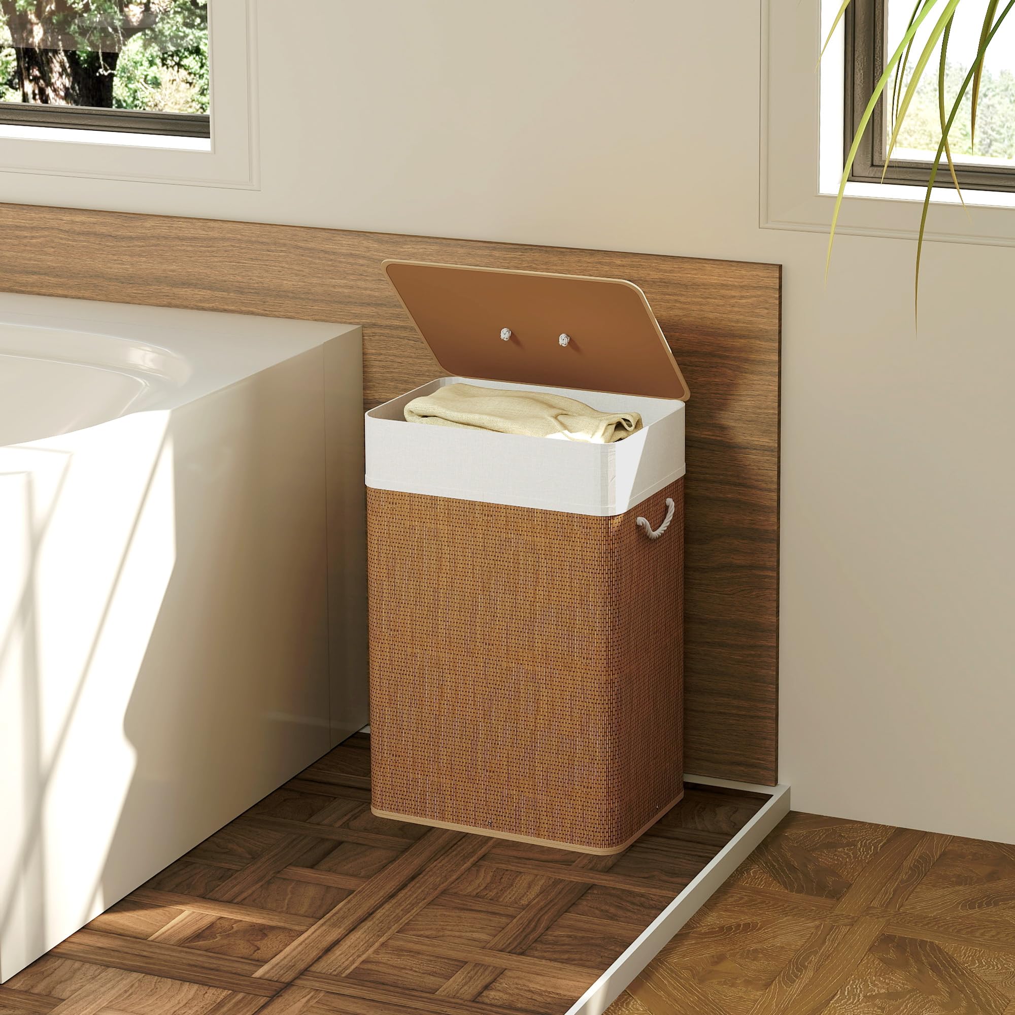 HOMCOM Cesto de Ropa Sucia 72L Bambú con Bolsa Interior Extraíble