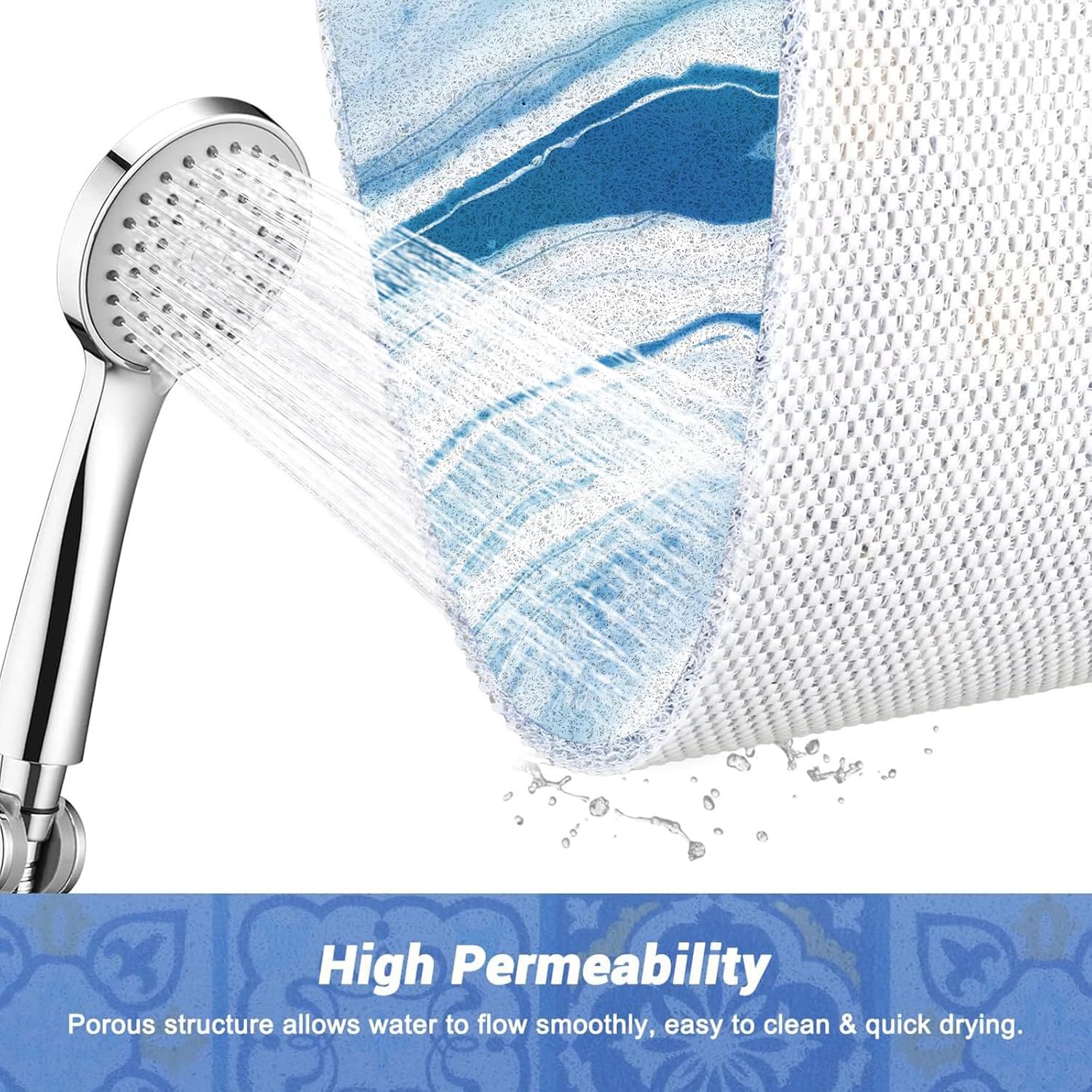 Extra Long Bath Mat 48x24 Inch, Non Slip Bathtub Mat for Tub, Soft PVC Loofah Shower Floor Mat, Quick Drying Bathroom Tub Mat for Wet Area, Without Suction Cup
