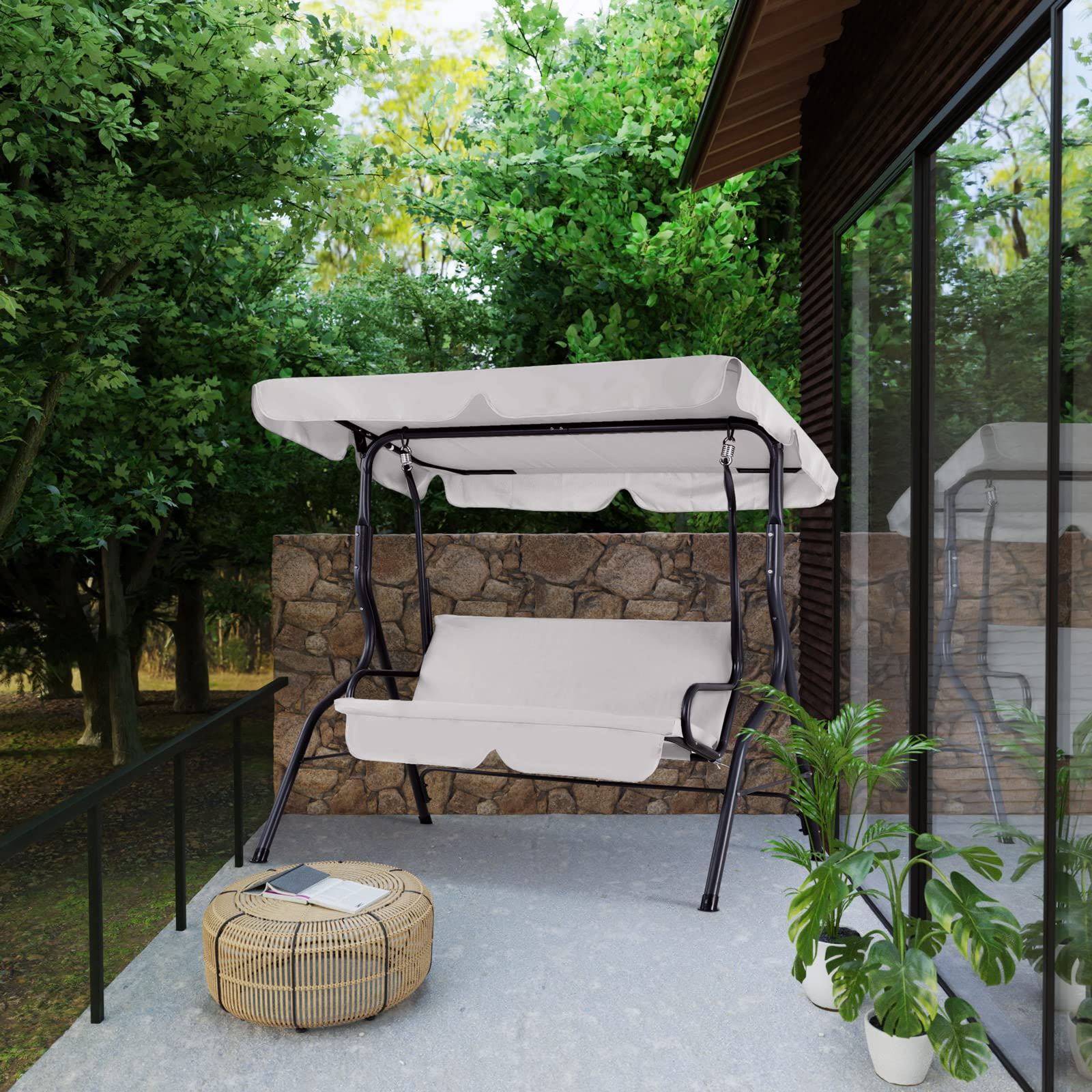 CASARIA® Hollywoodschaukel 2 Sitzer wetterfest Hellgrau 200kg Belastbarkeit Rückenlehne Dach Verstellbar Anti-Rutsch-Füße Garten Terrasse Gartenschaukel 140x112cm