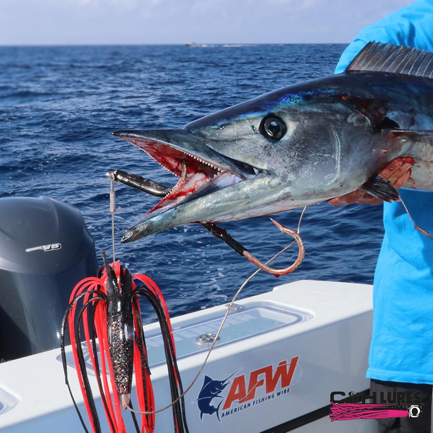 C&H Lures Wahoo Whacker XL 16” High-Speed Rigged & Ready Heavy Duty Saltwater Fishing Lures – 11 oz Missile-Shaped Head, Trolling Lure for Wahoo, Tuna & Mahi Mahi – Runs Deep at Speeds Up to 20 Knots