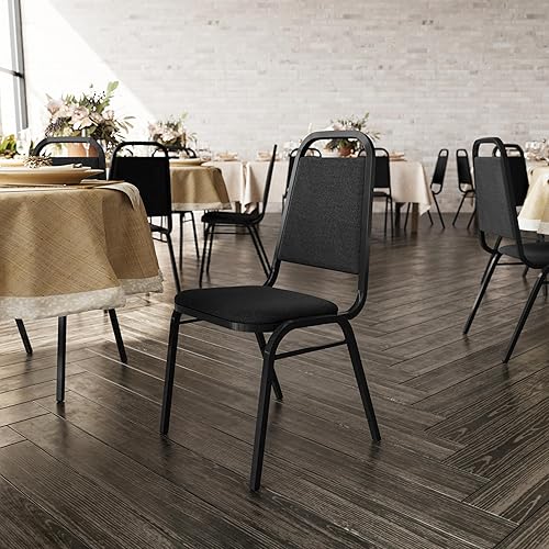 Miniatura 2 de Flash Furniture Hercules Series - Silla de banquete apilable con respaldo trapezoidal en tela negra, marco negro